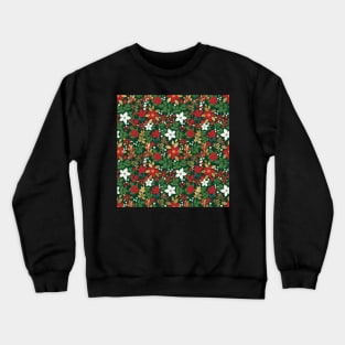 Elegant Green Winter Red White Gold Floral Pattern Crewneck Sweatshirt